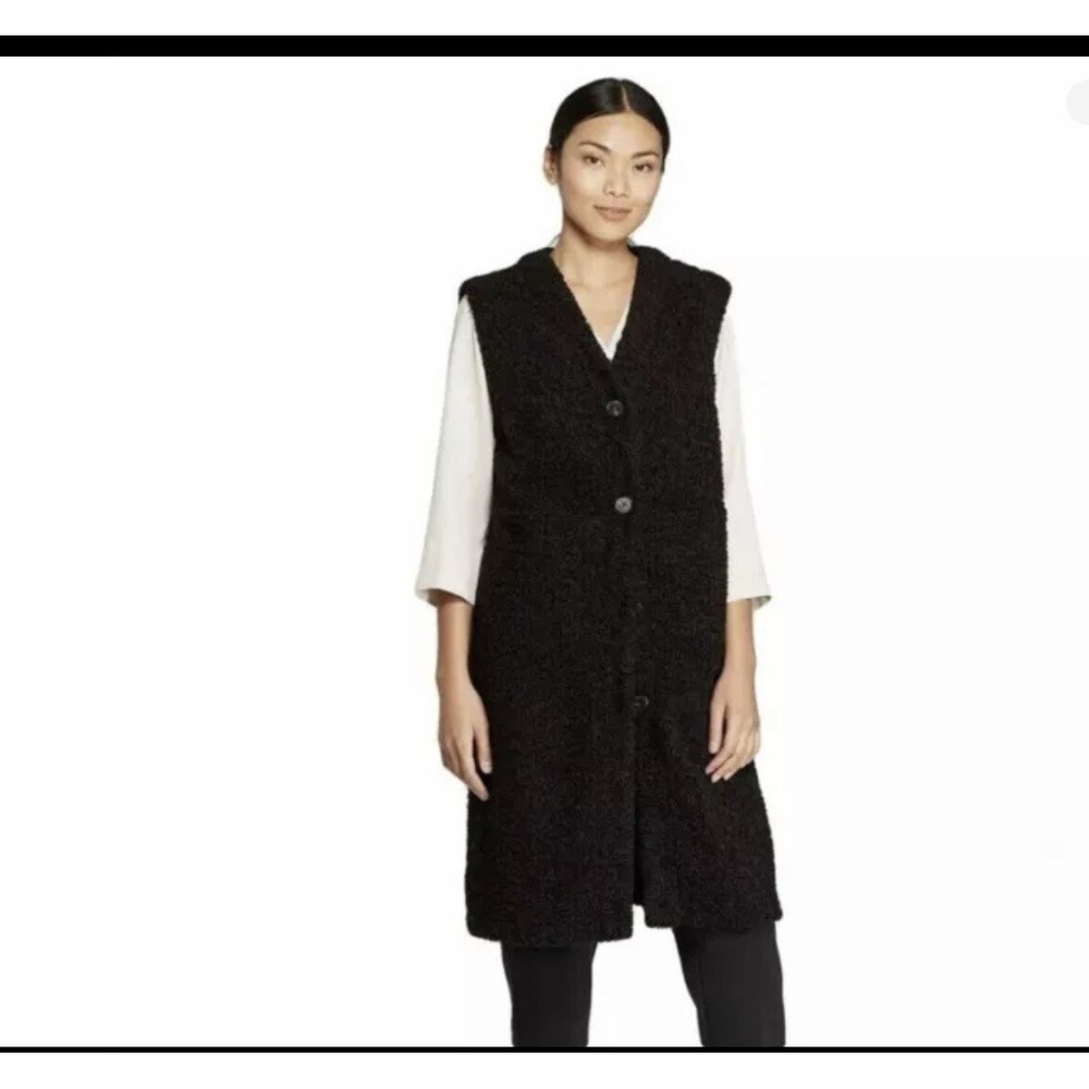 NWT Prologue XLarge Sleeveless Deep V-Neck Front Button Longline Sherpa Vest